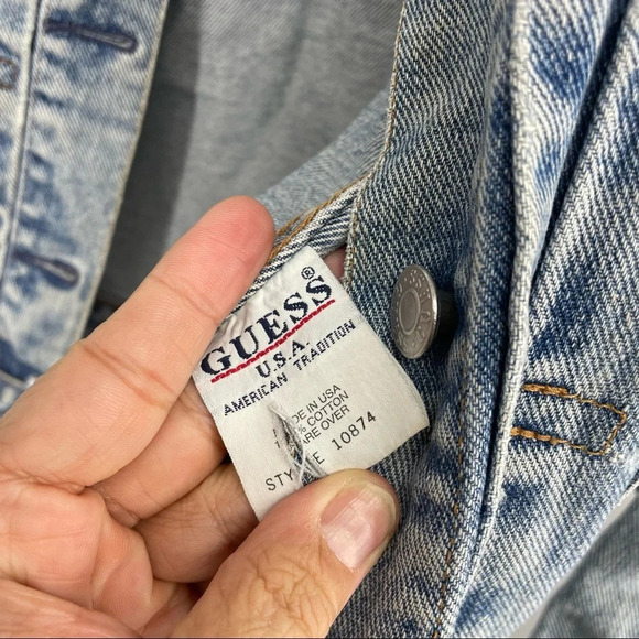 Vintage 1990s Guess Jeans jean jacket small faded wash made USA - Picture 5 of 7